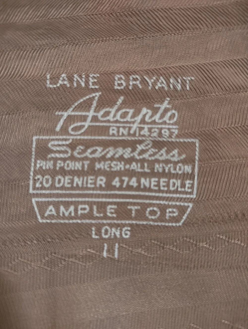 Lane Bryant Adapto Hosiery Ample Top Seamless Pink Sand 11 Long True Vintage